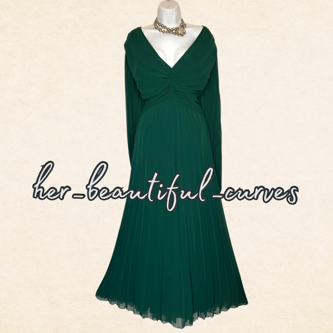 ASOS GREEN PLEATED WEDDING OCCASION PARTY DRESS SIZE 26