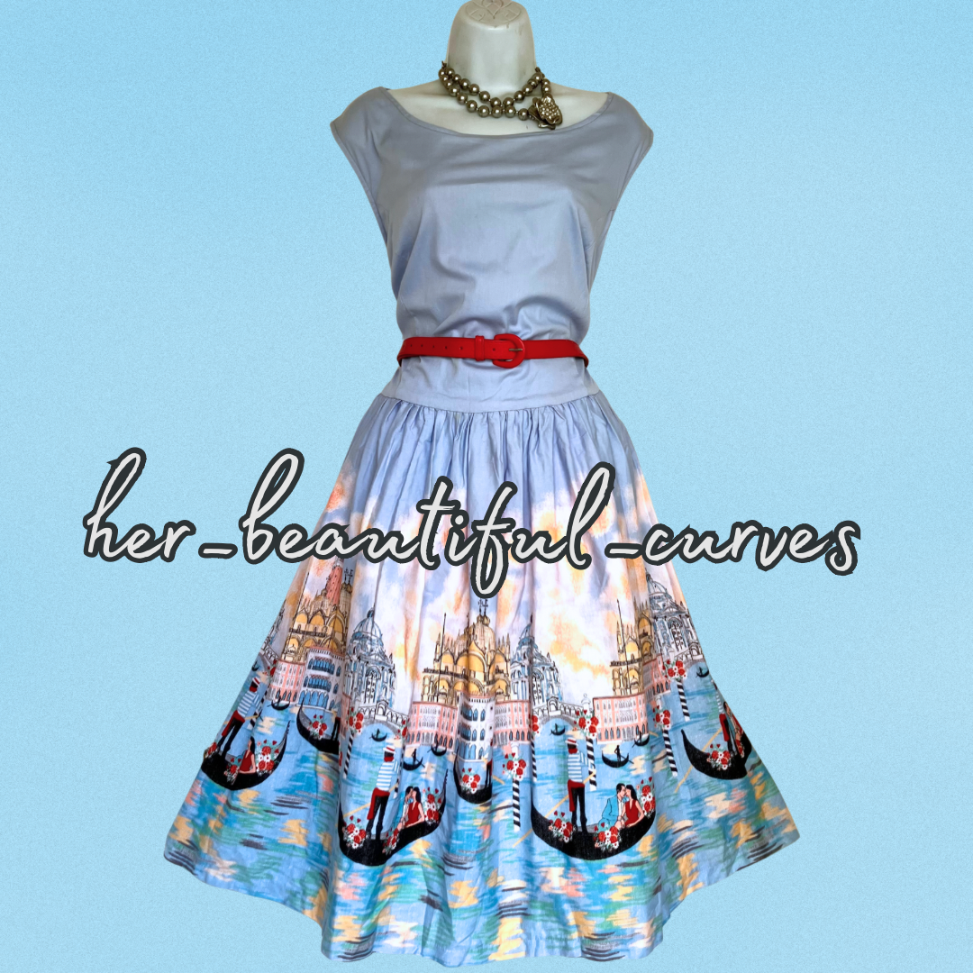 LINDY VENICE PRINT VINTAGE STYLE OCCASION PARTY DRESS SIZE 24
