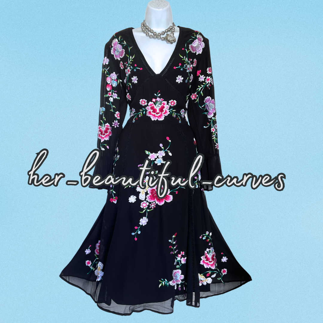 ASOS EMBROIDERED FLORAL MIDI OCCASION WEDDING PARTY DRESS SIZE 16