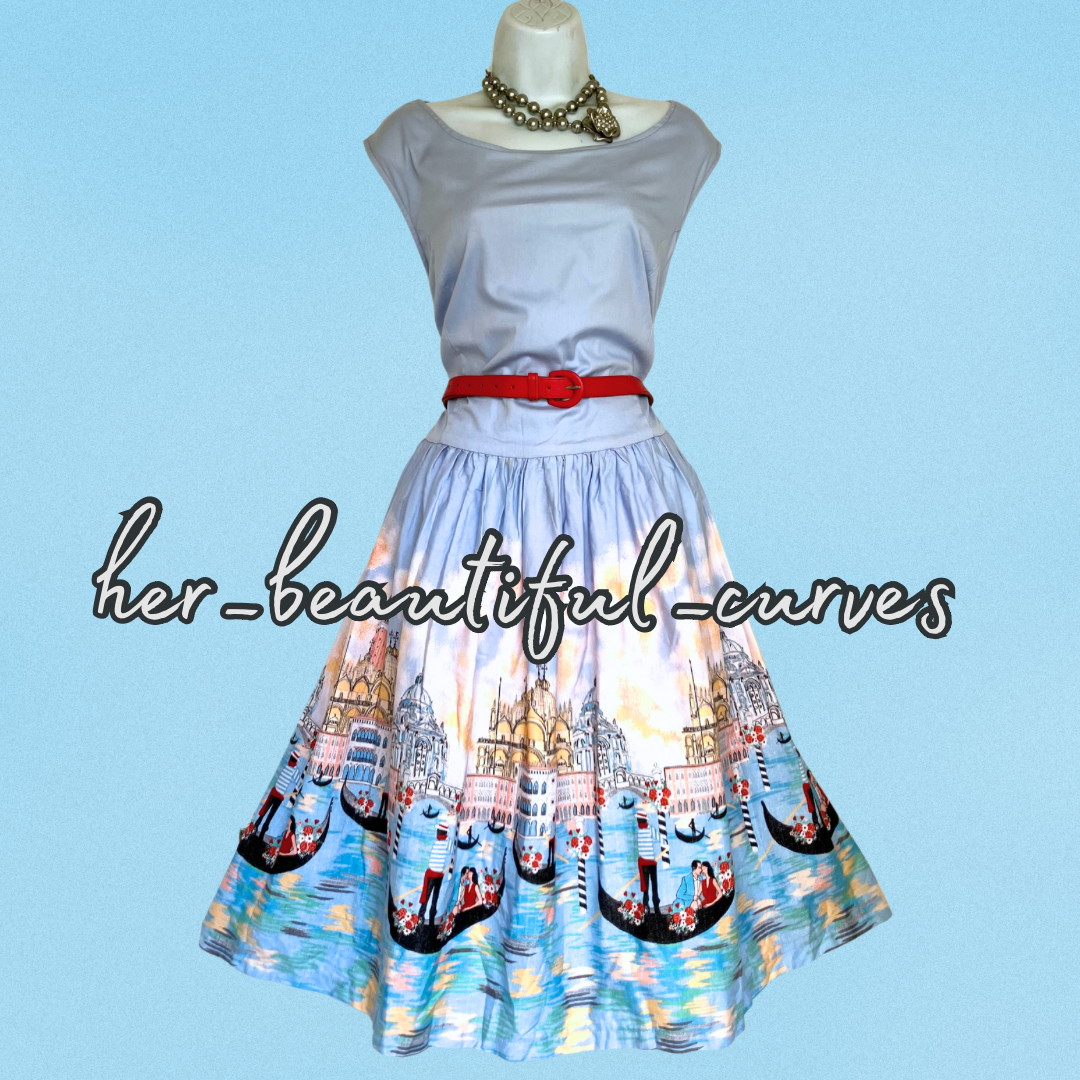LINDY VENICE PRINT VINTAGE STYLE OCCASION PARTY DRESS SIZE 24