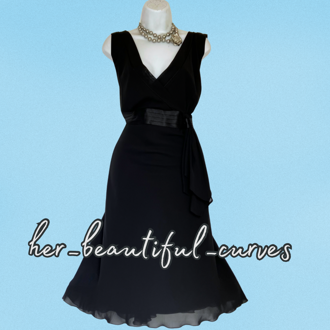 DEBENHAMS Gorgeous Black Flippy Empire Line Evening Party Dress Size 20