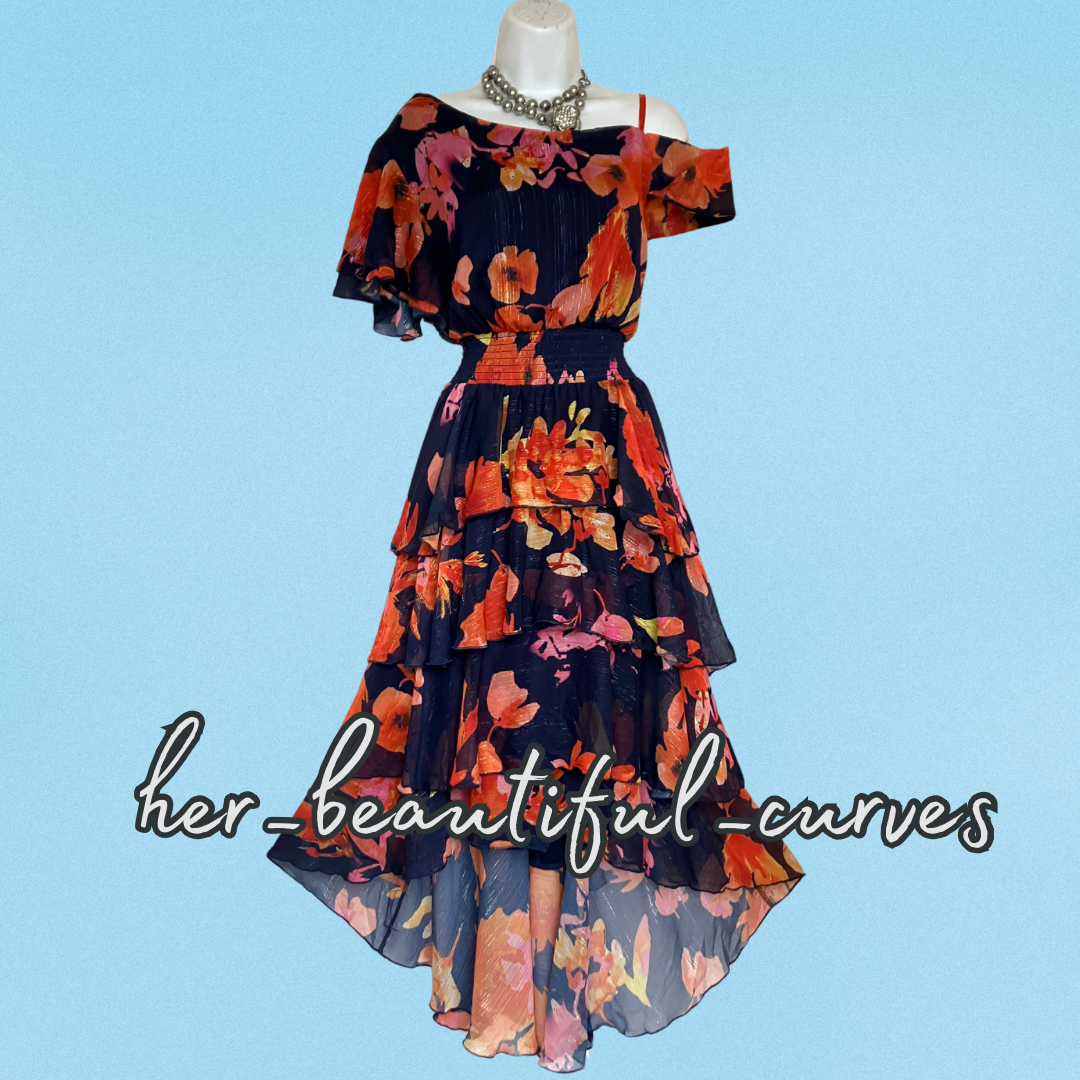 QUIZ FLORAL PRINT TIERED WEDDING OCCASION PARTY DRESS SIZE 18