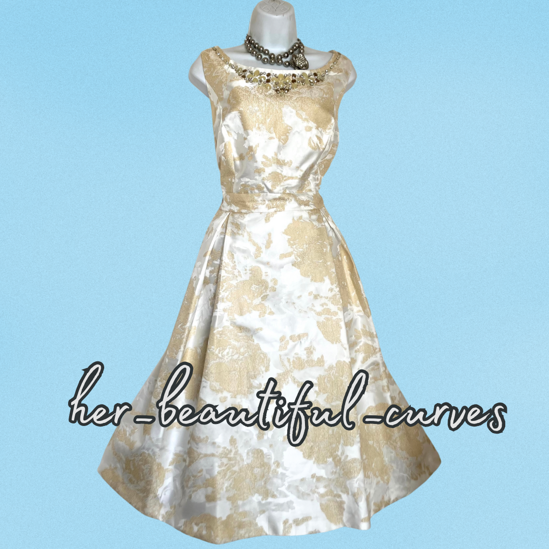 JOANNA HOPE BEADED GOLD JACQUARD PATTERN WEDDING OCCASION PARTY DRESS SIZE 16
