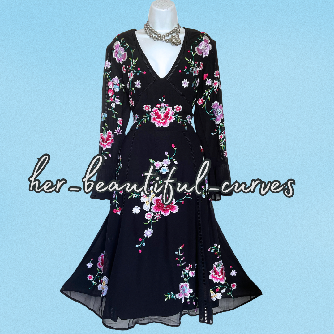 ASOS EMBROIDERED FLORAL MIDI OCCASION WEDDING PARTY DRESS SIZE 16