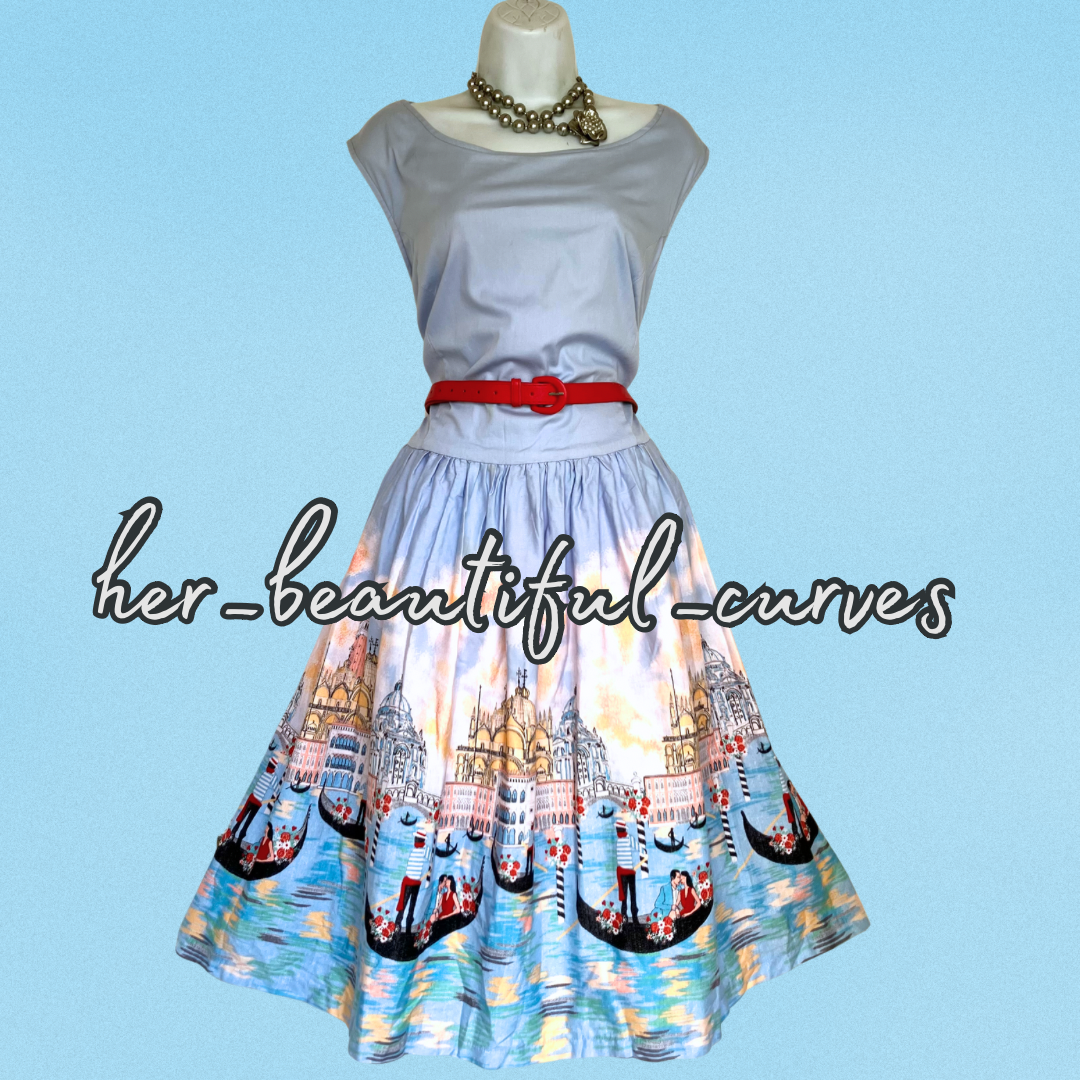 LINDY VENICE PRINT VINTAGE STYLE OCCASION PARTY DRESS SIZE 24