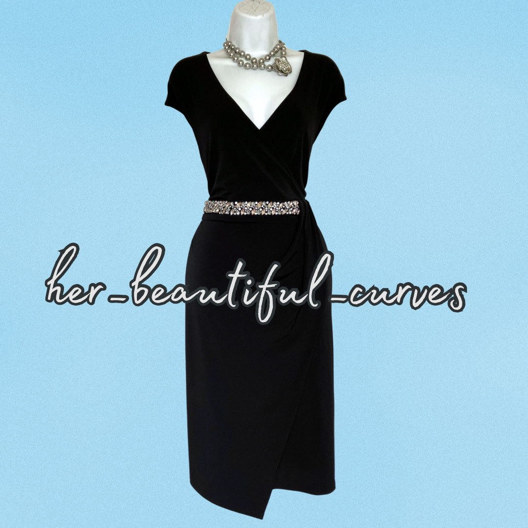 MONSOON RICH BLACK DIAMANTÉS JERSEY OCCASION PARTY DRESS SIZE 22