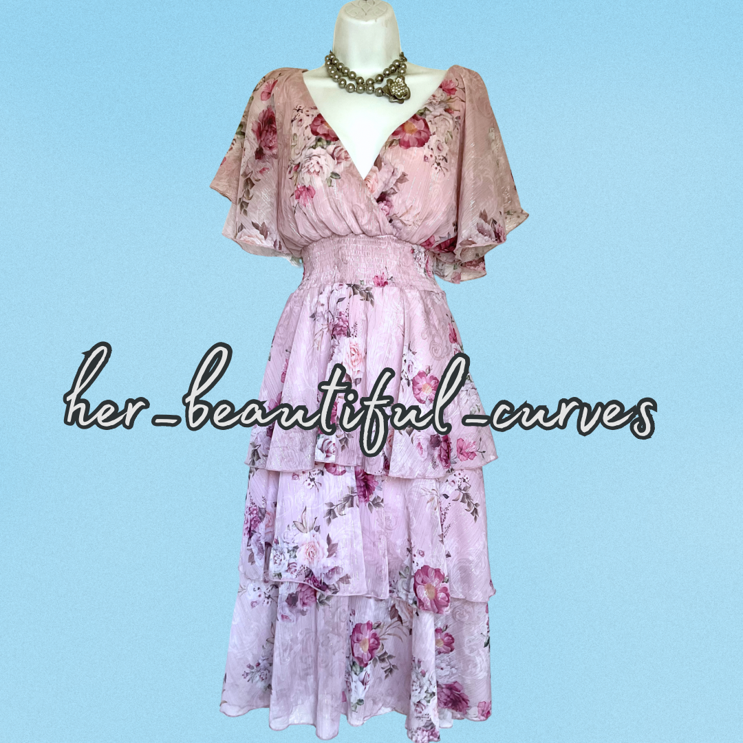 QUIZ FLORAL PRINT GLITTERING THREADS TIERED MIDI OCCASION PARTY DRESS SIZE 14