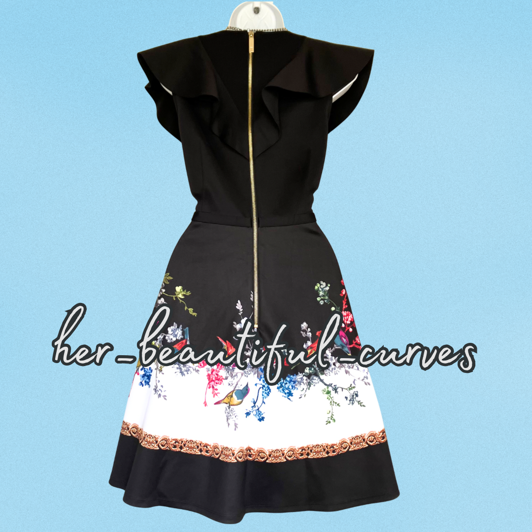 TED BAKER BIRDS & FLORAL PRINT PARTY DRESS TED SIZE 4 UK SIZE 14