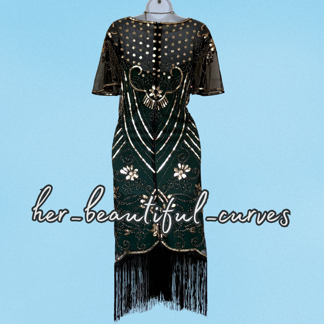 LADIES 20s GATSBY SEQUINED BEADED FLAPPER PARTY DRESS SIZE XXXL fits 18/20