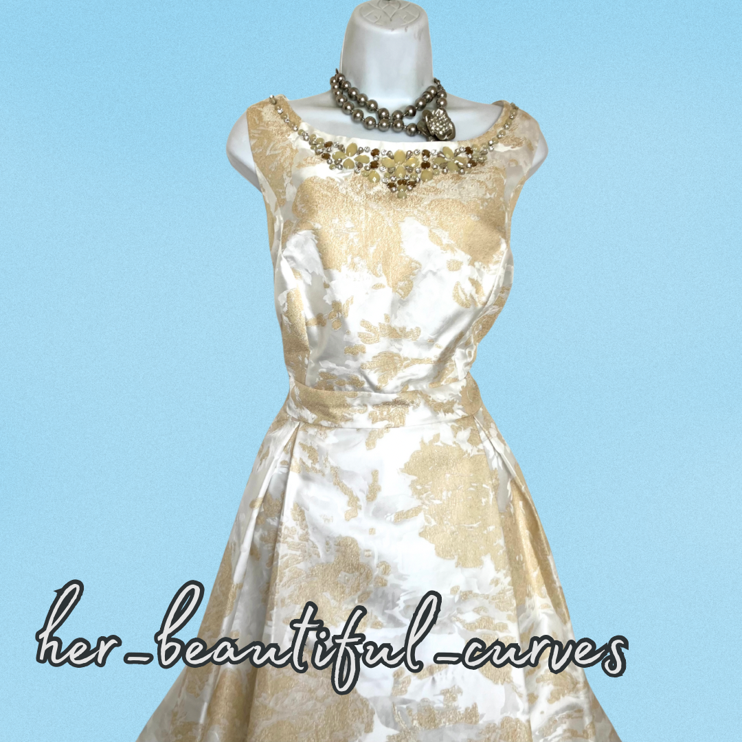 JOANNA HOPE BEADED GOLD JACQUARD PATTERN WEDDING OCCASION PARTY DRESS SIZE 16