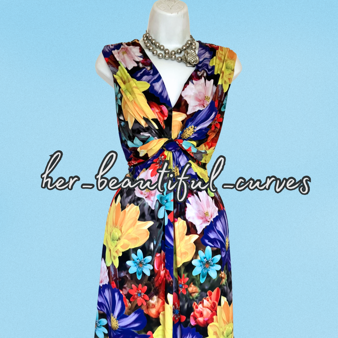DEBENHAMS FLORAL PRINT JERSEY WEDDING OCCASION PARTY DRESS SIZE 18