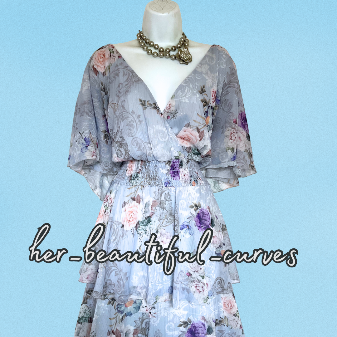 QUIZ FLORAL PRINT GLITTERING THREADS TIERED MIDI OCCASION PARTY DRESS SIZE 26