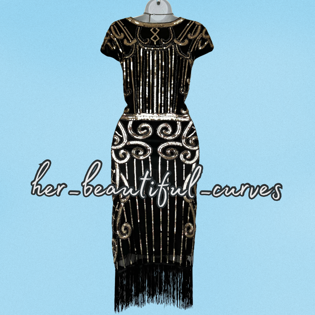 LADIES SEQUINED BEADED 20s GATSBY FLAPPER FRINGED PARTY DRESS SIZE 3XL fits 16