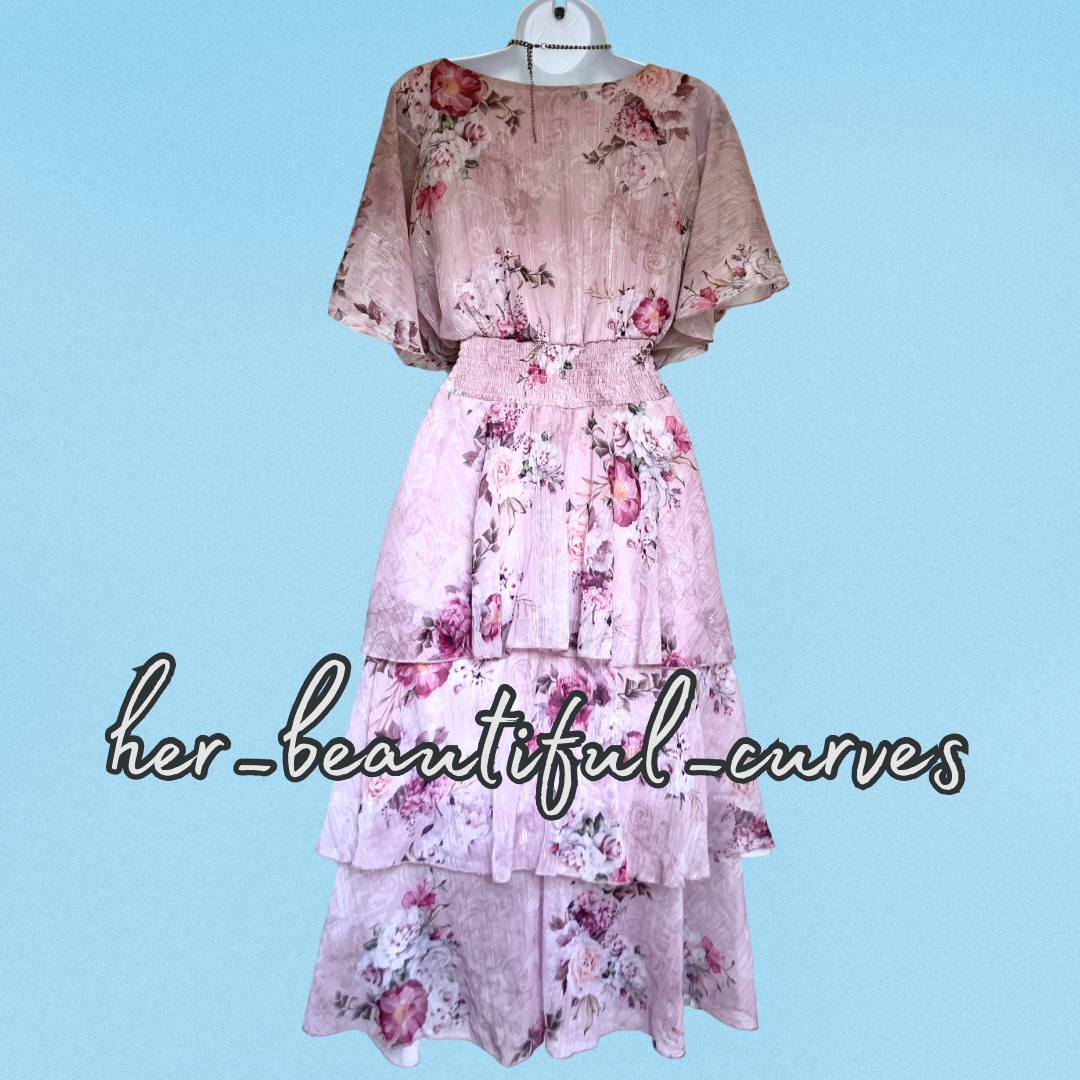 QUIZ FLORAL PRINT GLITTERING THREADS TIERED MIDI OCCASION PARTY DRESS SIZE 16