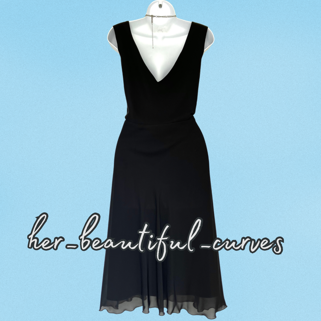 DEBENHAMS Gorgeous Black Flippy Empire Line Evening Party Dress Size 20