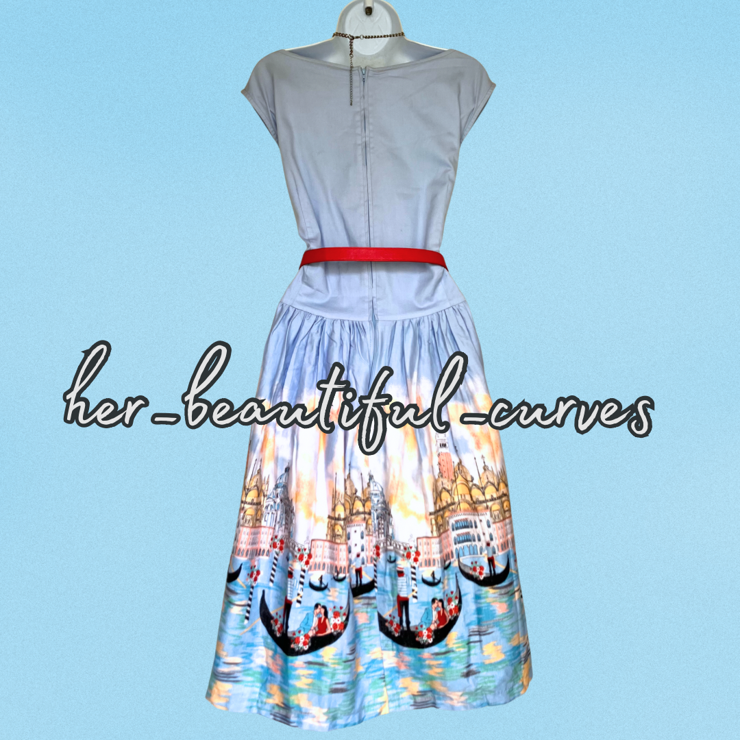 LINDY VENICE PRINT VINTAGE STYLE OCCASION PARTY DRESS SIZE 24