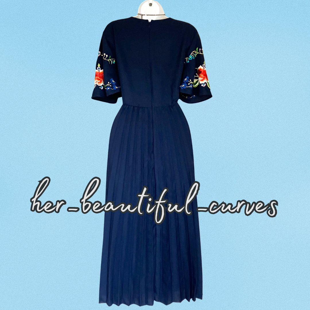 ASOS EMBROIDERED FLORAL PLEATED OCCASION PARTY DRESS SIZE 14