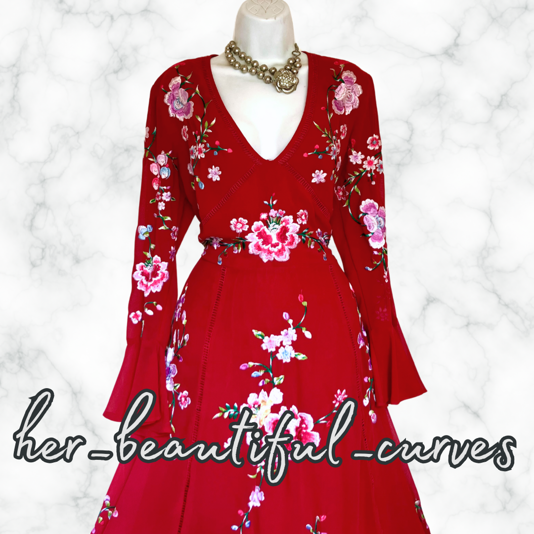 ASOS EMBROIDERED FLORAL MIDI OCCASION WEDDING PARTY DRESS SIZE 16