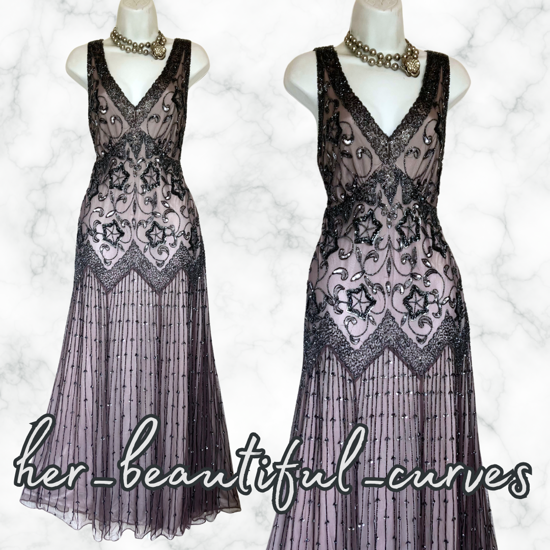 PISARRO NIGHTS SEQUINED BEADED EMBELLISHED OCCASION EVEING DRESS SIZE 18 fits 16