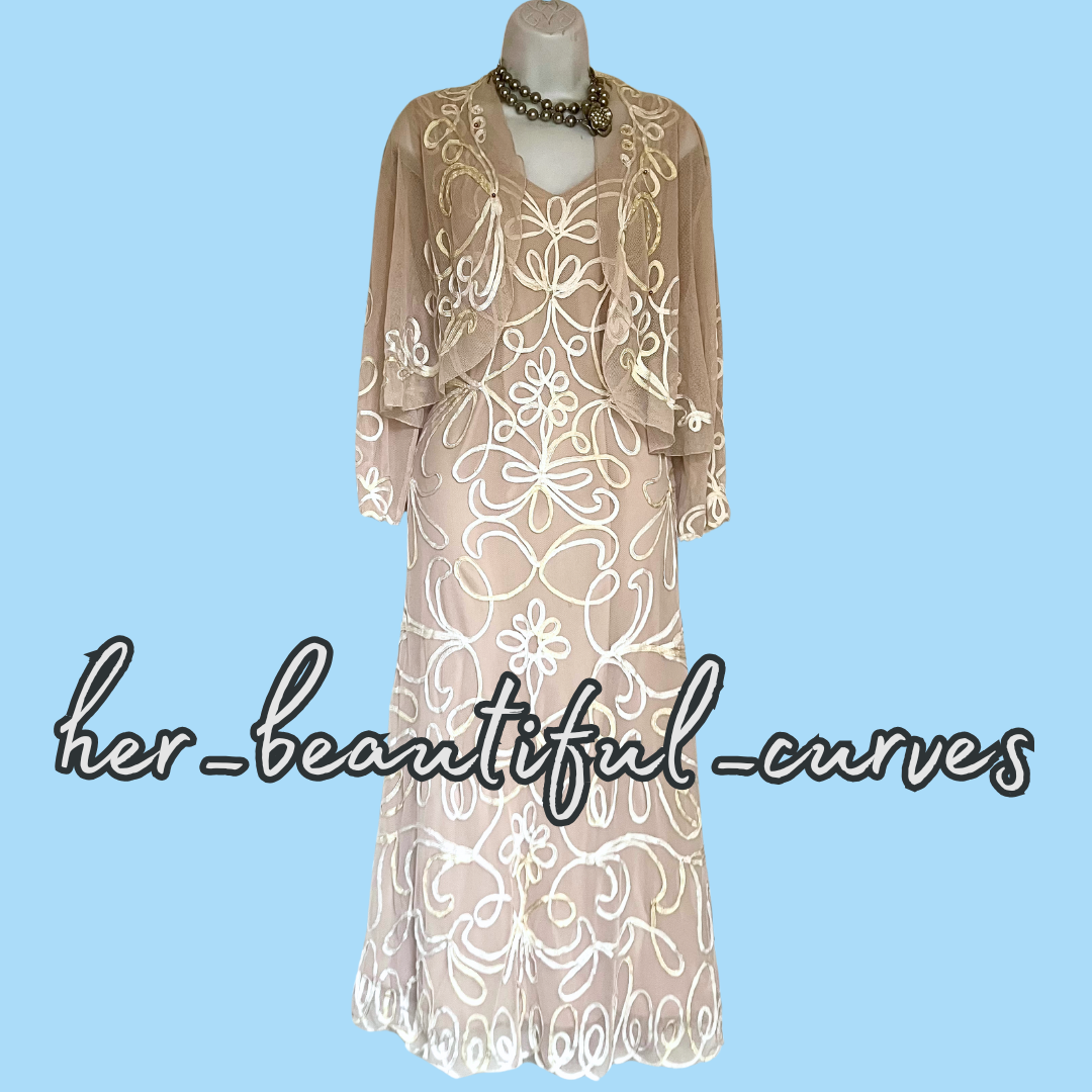 NIGHTINGALES TAPE WORK WEDDING OCCASION PARTY DRESS & BOLERO SIZE 20