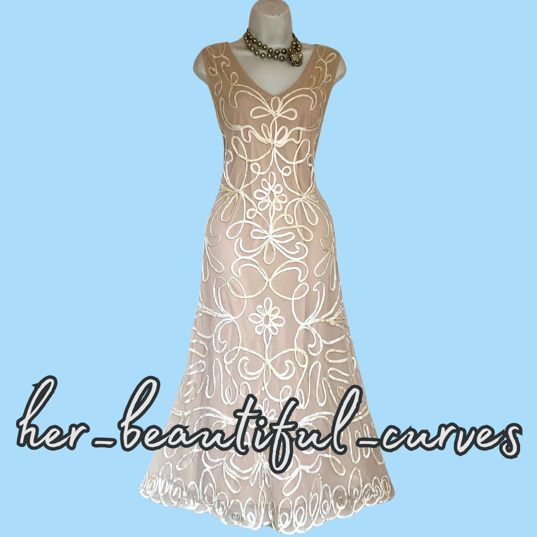 NIGHTINGALES TAPE WORK WEDDING OCCASION PARTY DRESS & BOLERO SIZE 20