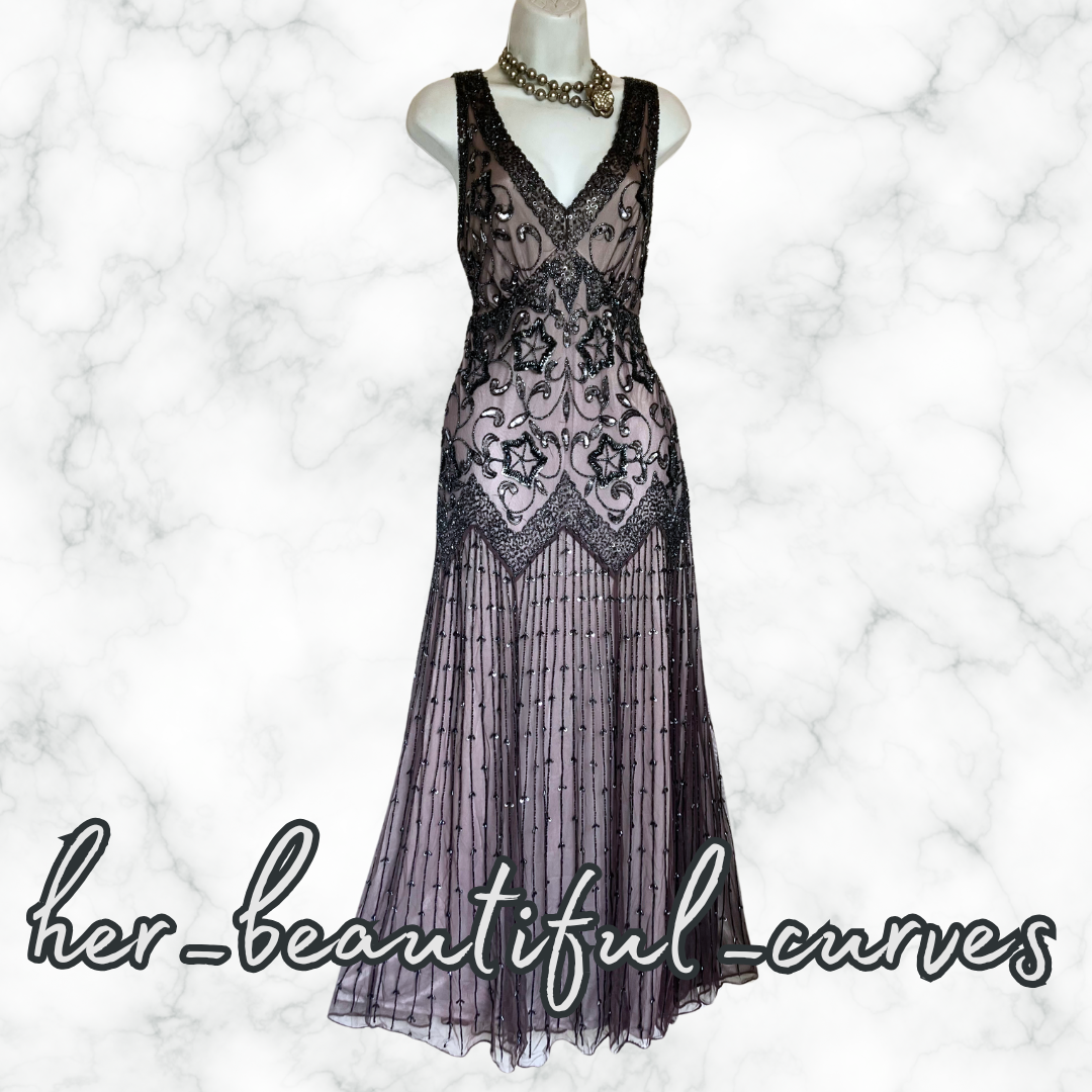 PISARRO NIGHTS SEQUINED BEADED EMBELLISHED OCCASION EVEING DRESS SIZE 18 fits 16