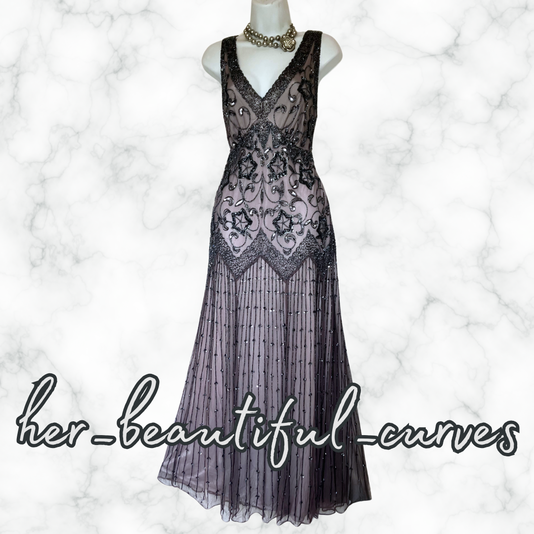 PISARRO NIGHTS SEQUINED BEADED EMBELLISHED OCCASION EVEING DRESS SIZE 18 fits 16