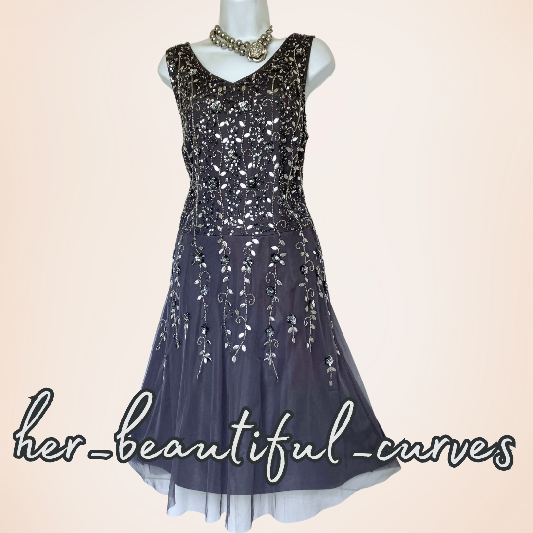 NIGHTINGALES SEQUINED BEADED WEDDING EVENING PARTY DRESS & CAPE SIZE 16