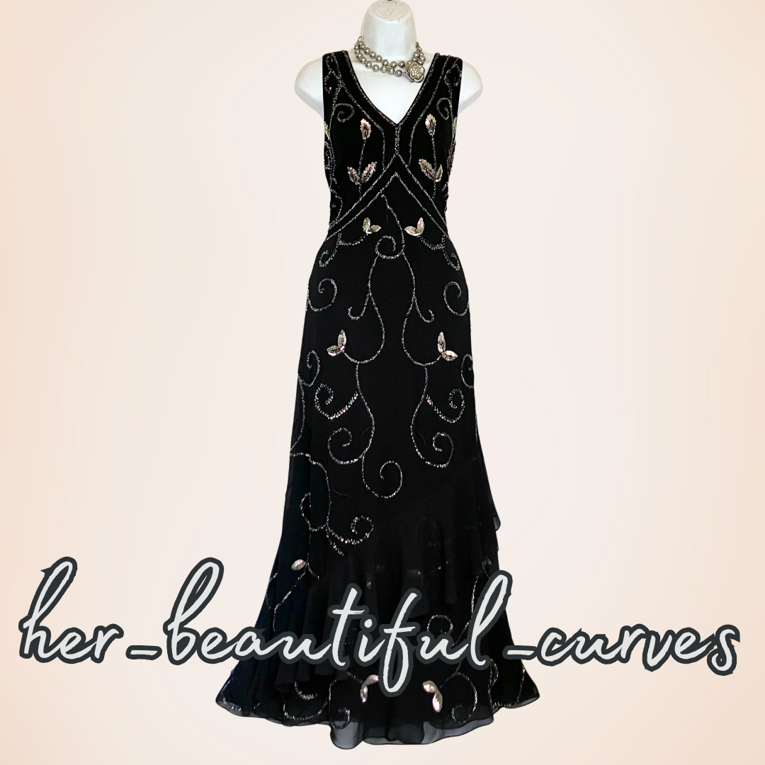 JOANNA HOPE EMBROIDERED SEQUINNED BEADED EMBELLISHED EVENING PARTY DRESS SIZE 16
