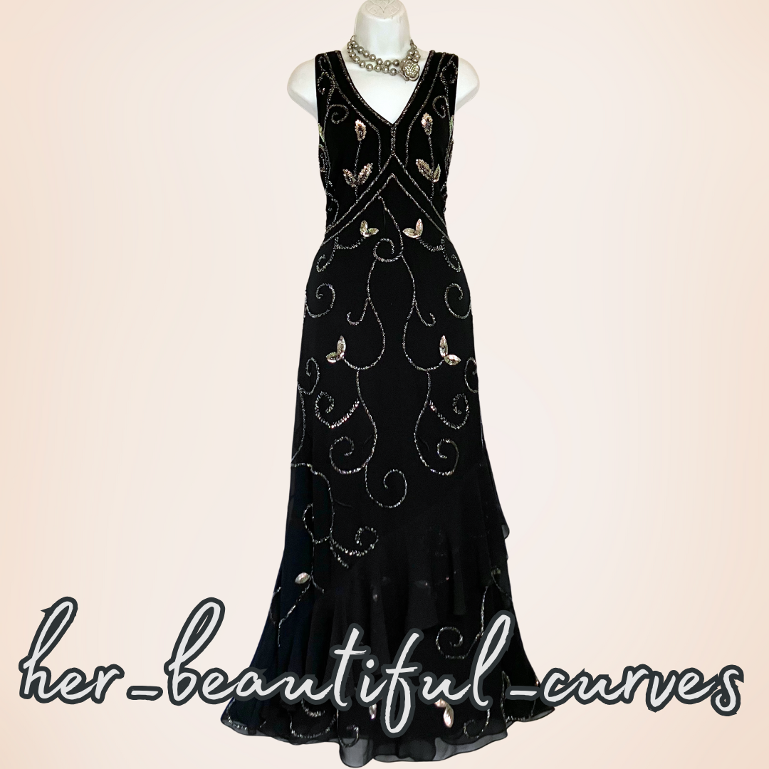 JOANNA HOPE EMBROIDERED SEQUINNED BEADED EMBELLISHED EVENING PARTY DRESS SIZE 16