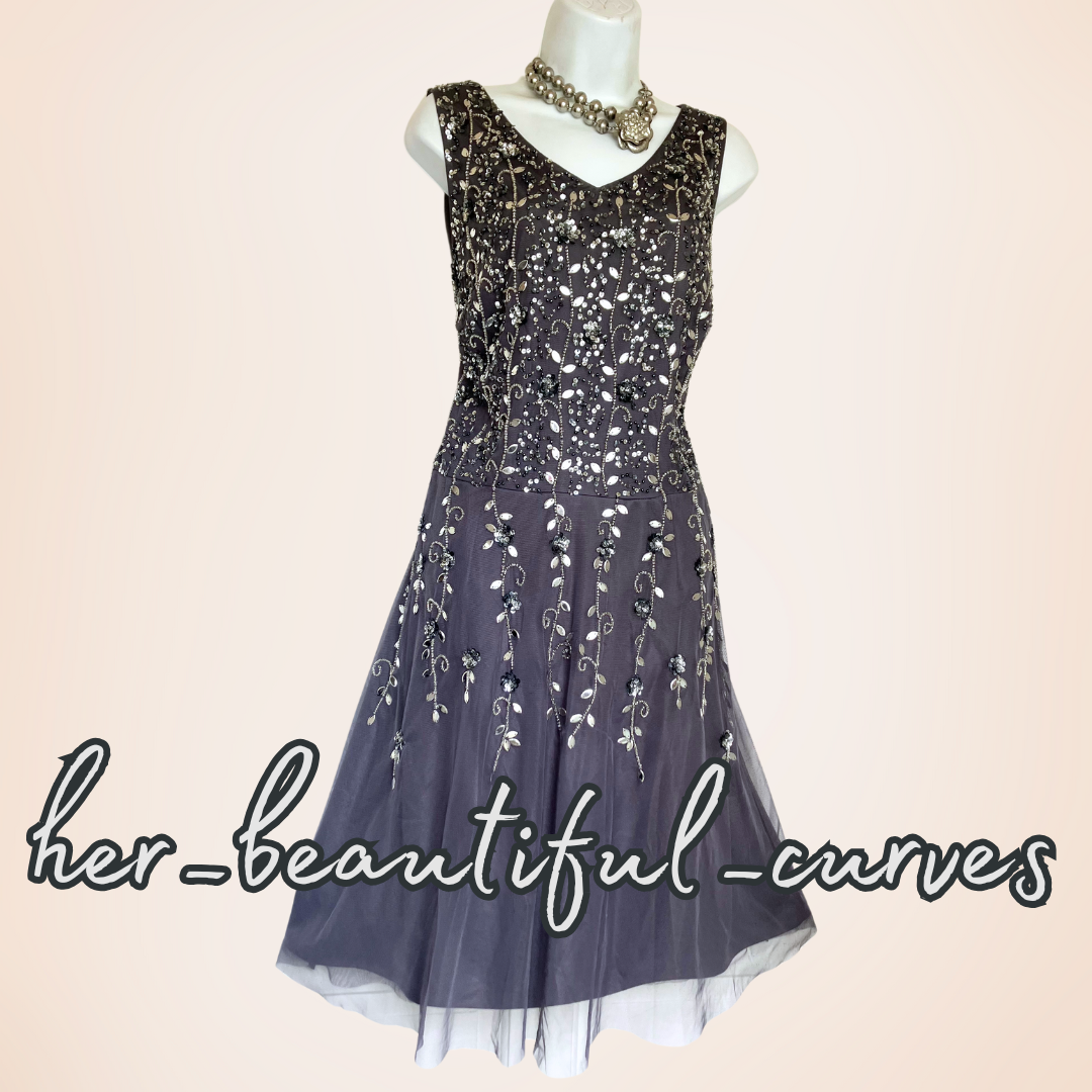 NIGHTINGALES SEQUINED BEADED WEDDING EVENING PARTY DRESS & CAPE SIZE 16
