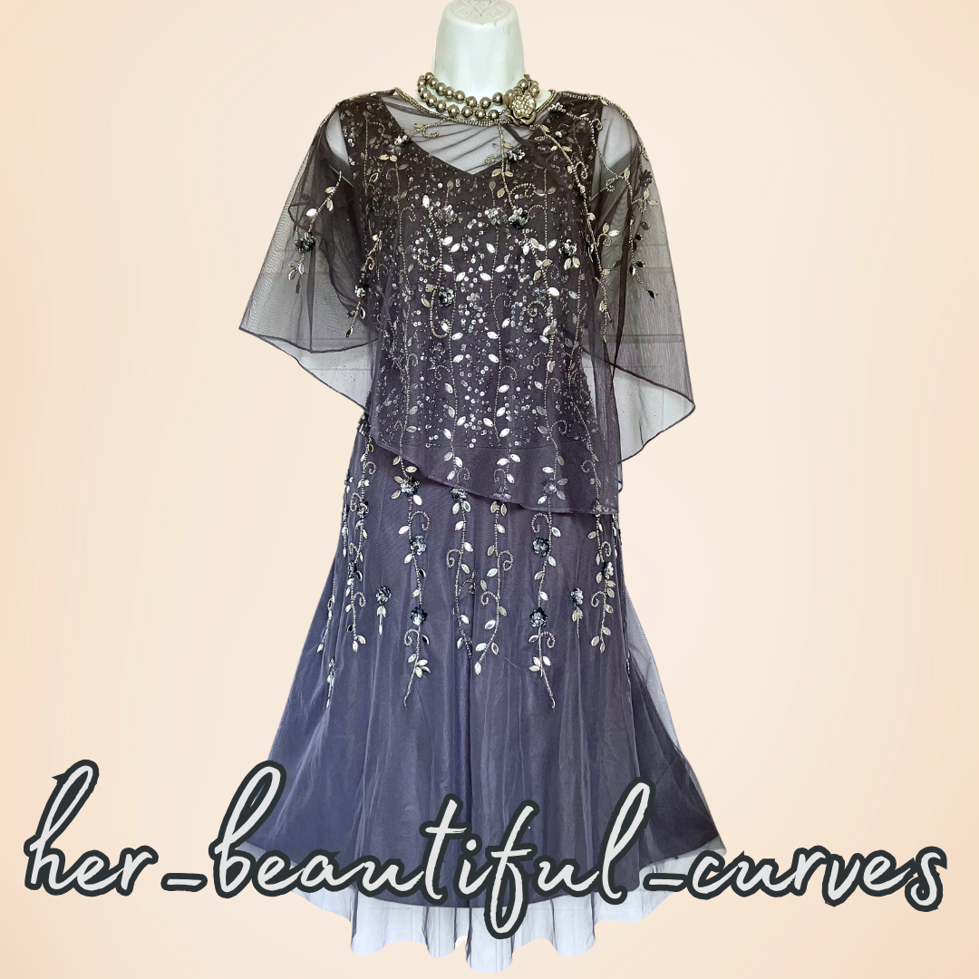 NIGHTINGALES SEQUINED BEADED WEDDING EVENING PARTY DRESS & CAPE SIZE 16