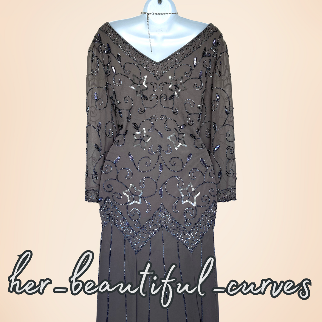NIGHTINGALES SEQUINS BEADS EMBELLISHED WEDDING EVENING PARTY DRESS SIZE 20 new