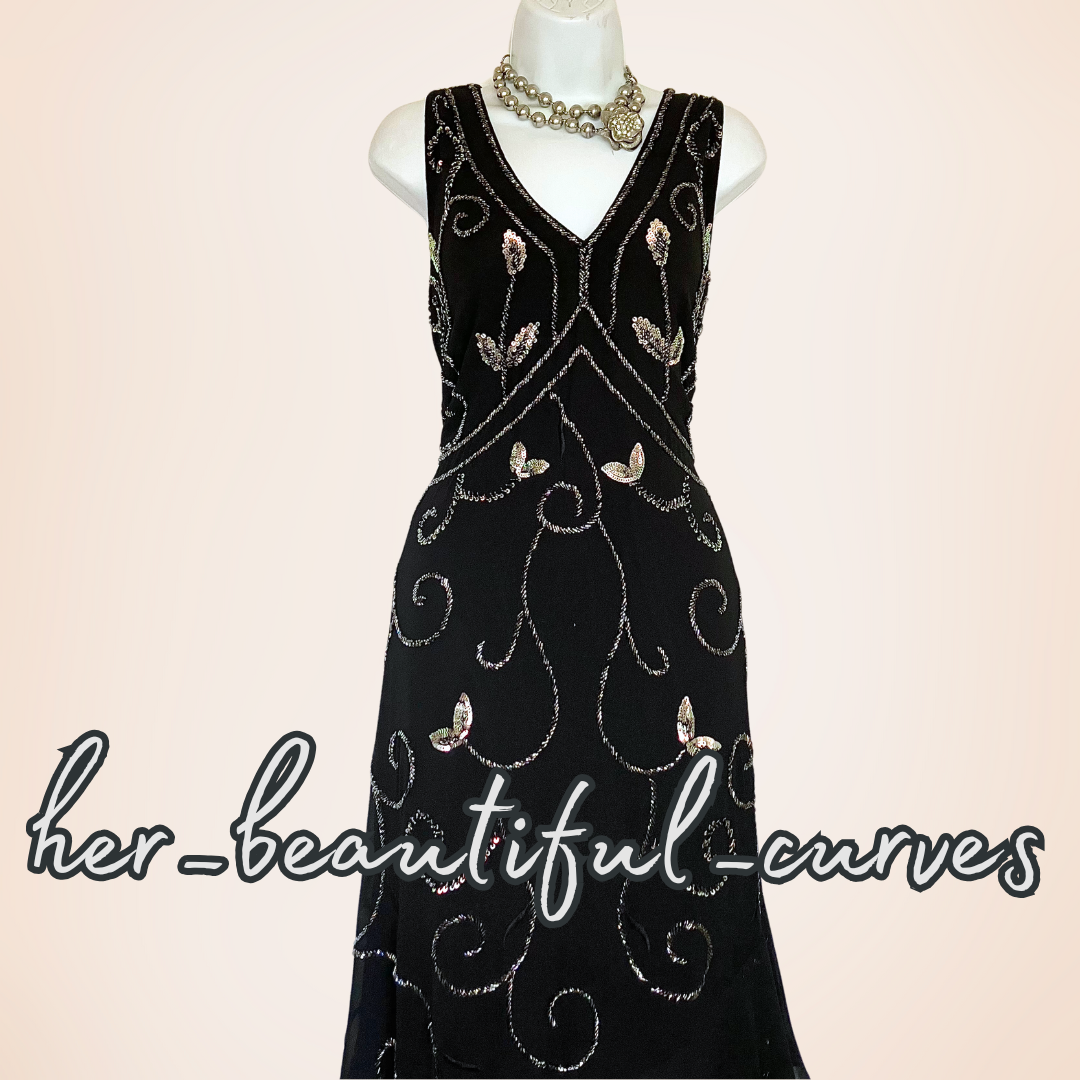JOANNA HOPE EMBROIDERED SEQUINNED BEADED EMBELLISHED EVENING PARTY DRESS SIZE 16