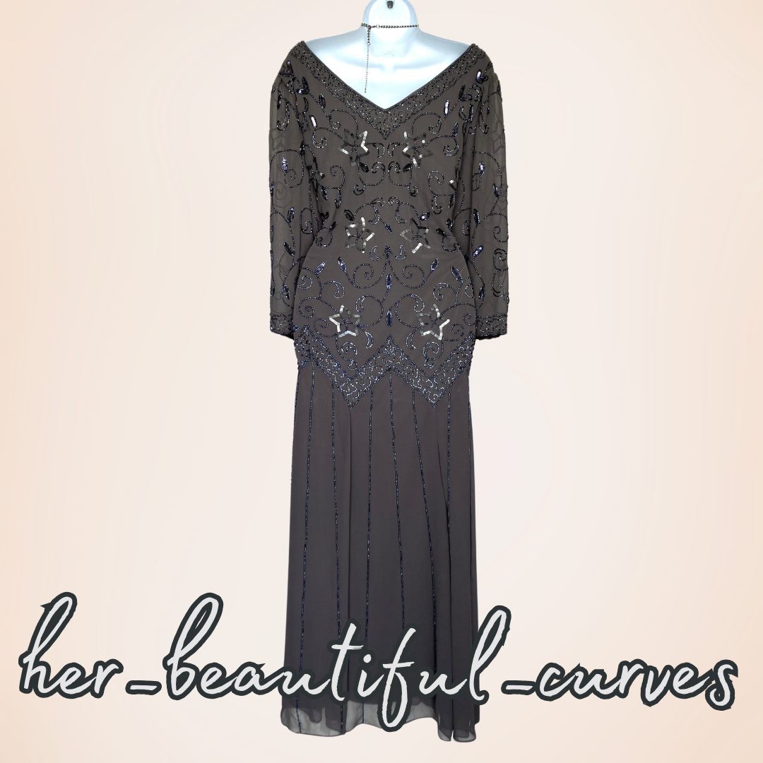 NIGHTINGALES SEQUINS BEADS EMBELLISHED WEDDING EVENING PARTY DRESS SIZE 20 new