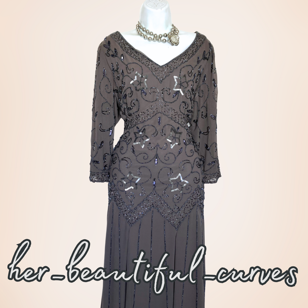 NIGHTINGALES SEQUINS BEADS EMBELLISHED WEDDING EVENING PARTY DRESS SIZE 20 new