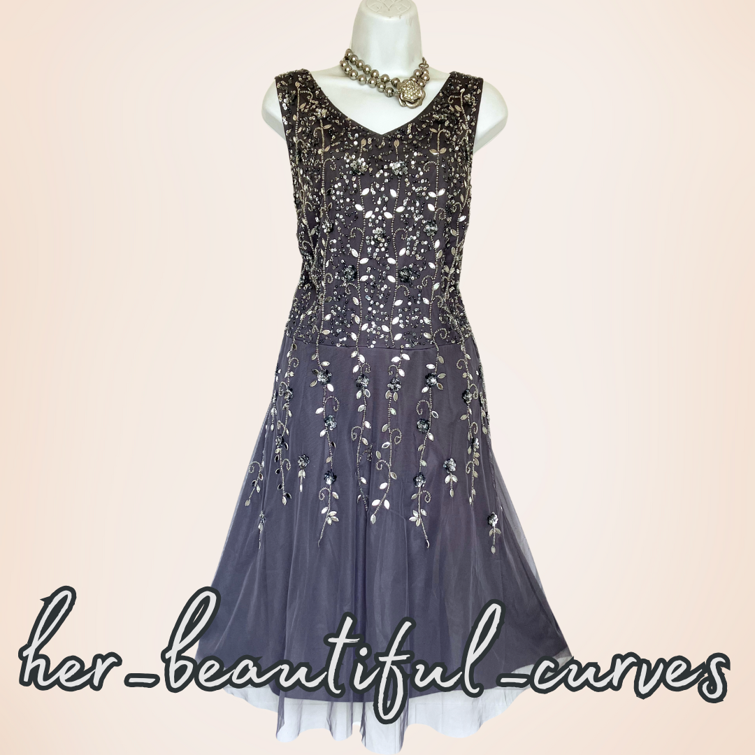 NIGHTINGALES SEQUINED BEADED WEDDING EVENING PARTY DRESS & CAPE SIZE 16
