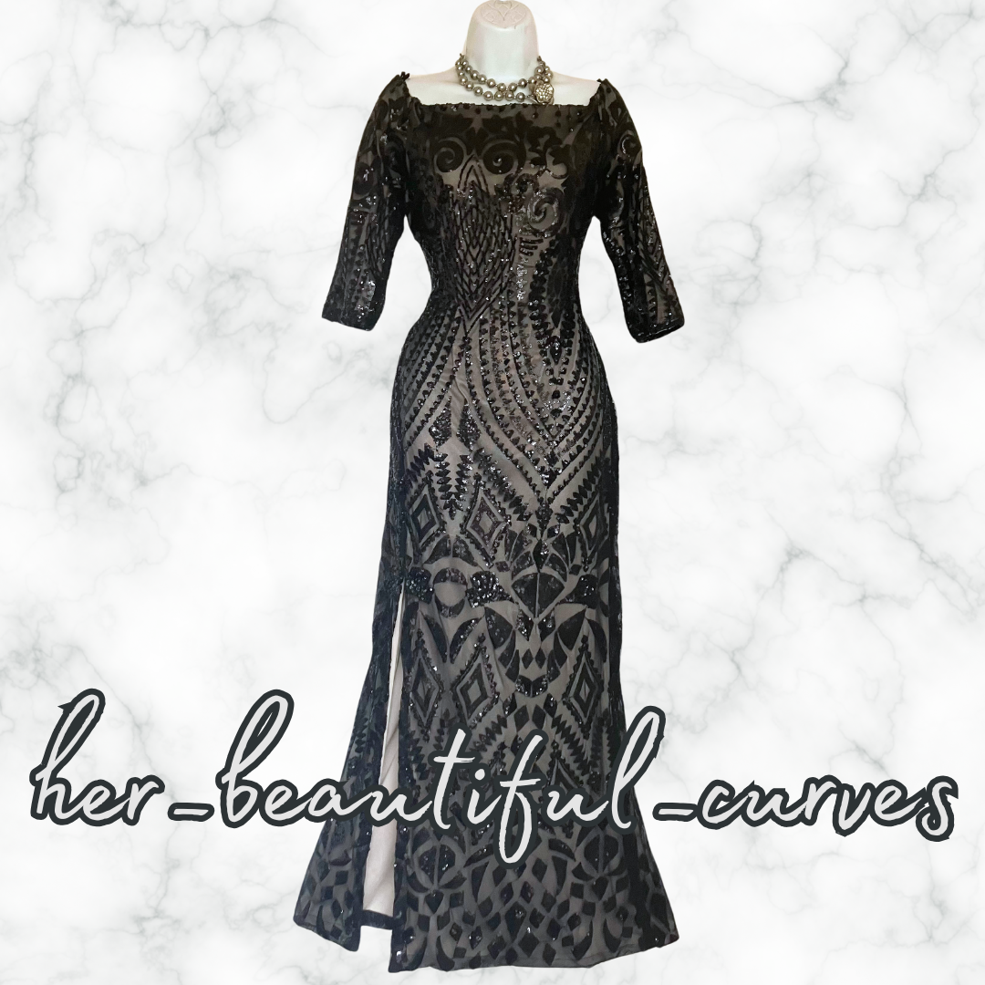 QUIZ SHIMMERING SEQUINS MAXI WEDDING OCCASION EVENING DRESS SIZE 18 fits 16