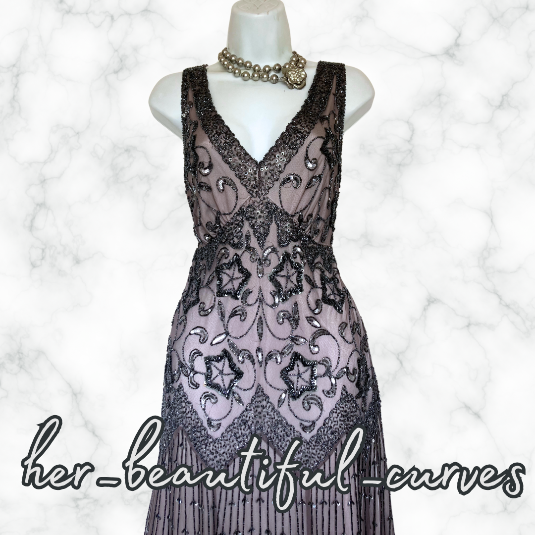 PISARRO NIGHTS SEQUINED BEADED EMBELLISHED OCCASION EVEING DRESS SIZE 18 fits 16