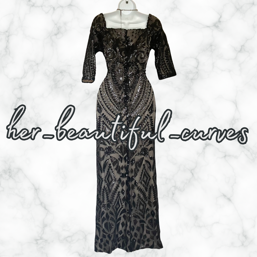 QUIZ SHIMMERING SEQUINS MAXI WEDDING OCCASION EVENING DRESS SIZE 18 fits 16