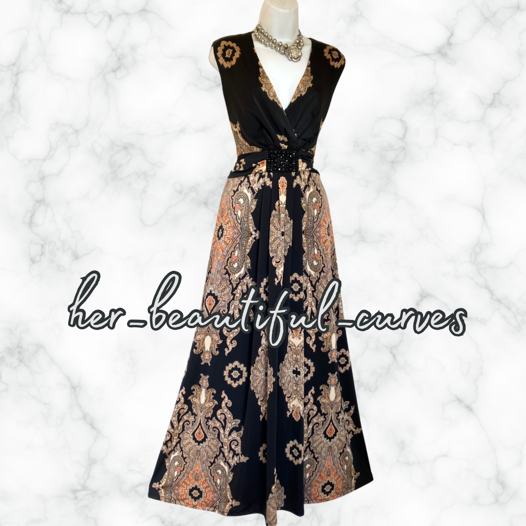 MONSOON PAISLEY & HERITAGE PRINT JERSEY MAXI PARTY DRESS SIZE 20