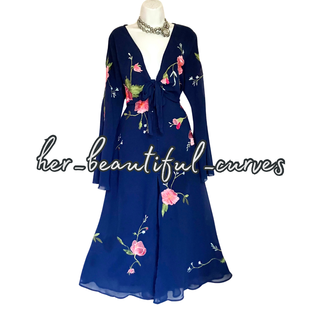 ASOS BLACK EMBROIDERED FLORAL OCCASION WEDDING PARTY DRESS SIZE 18
