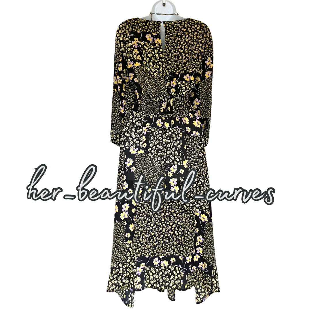 JOE BROWNS FLORAL PRINT HANDKERCHIEF HEM MIDI PARTY DRESS SIZE 20