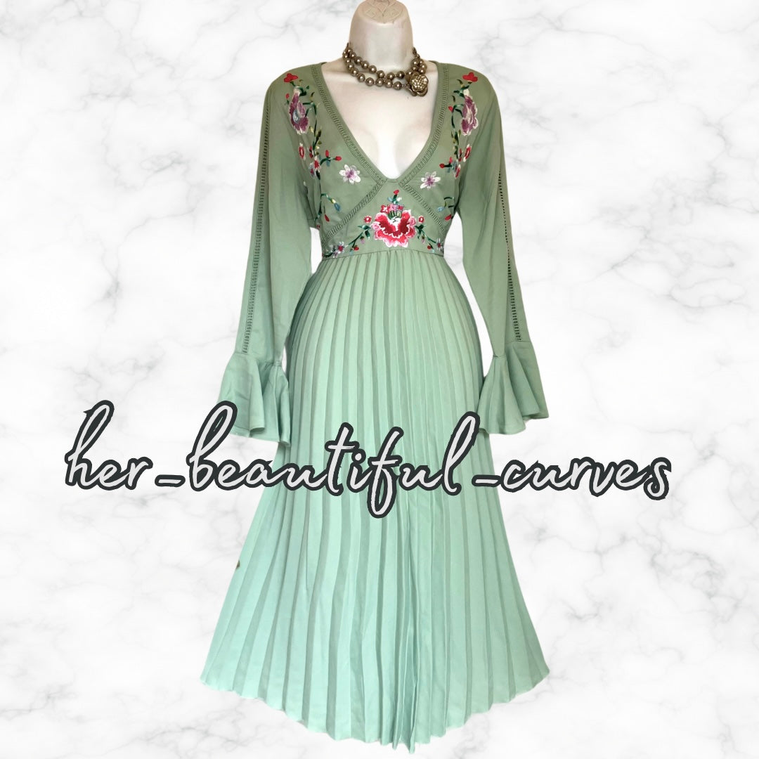 ASOS Embroidered FLORAL MIDI OCCASION PARTY DRESS SIZE 16