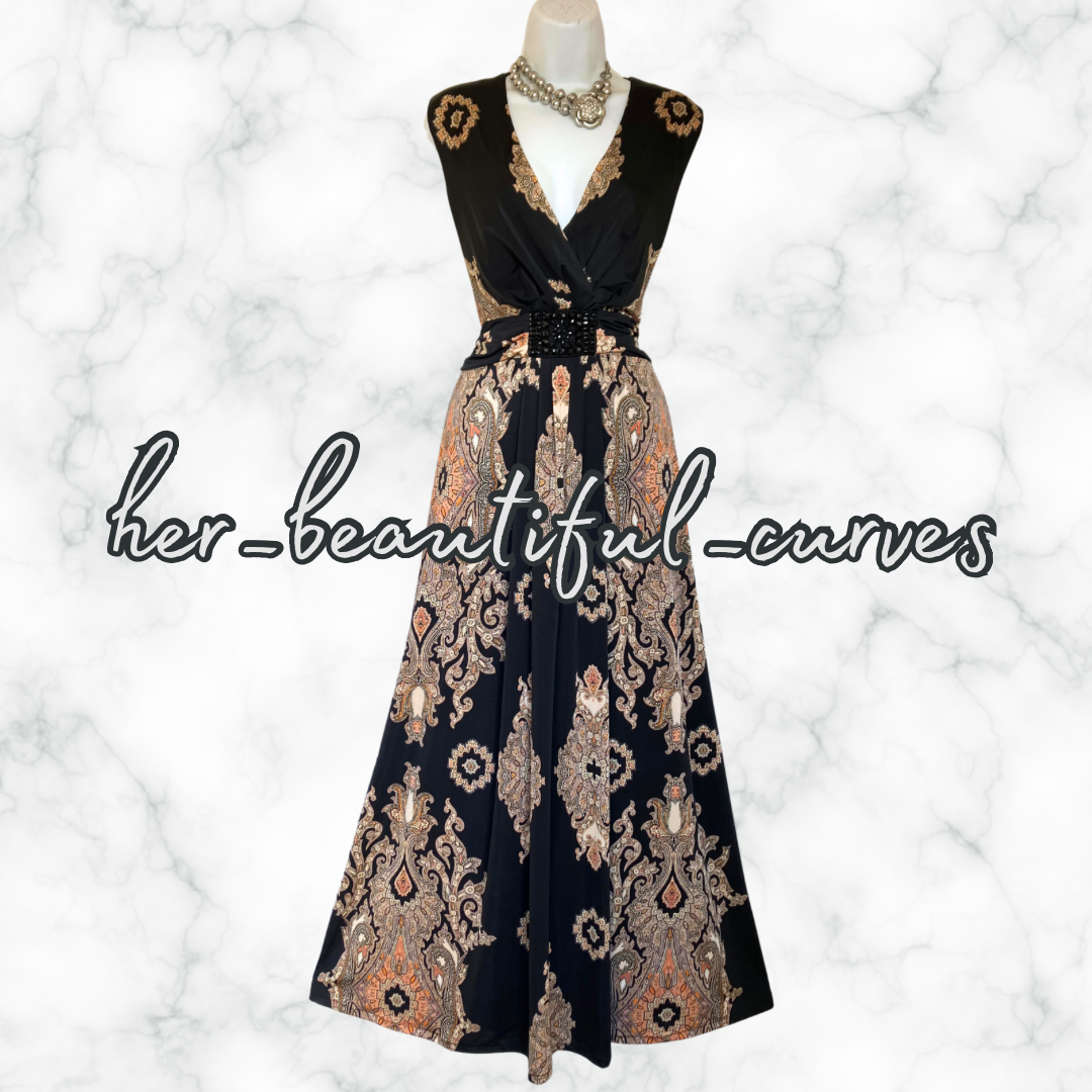 MONSOON PAISLEY & HERITAGE PRINT JERSEY MAXI PARTY DRESS SIZE 20