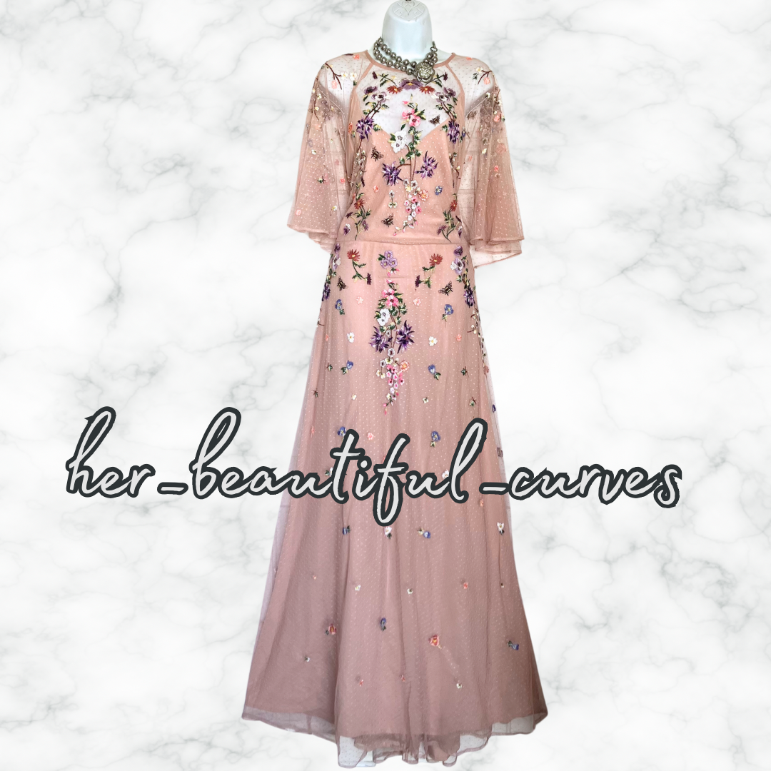 ASOS EMBROIDERED FLORAL WEDDING OCCASION PARTY MAXI FLOOR LENGTH DRESS SIZE 24