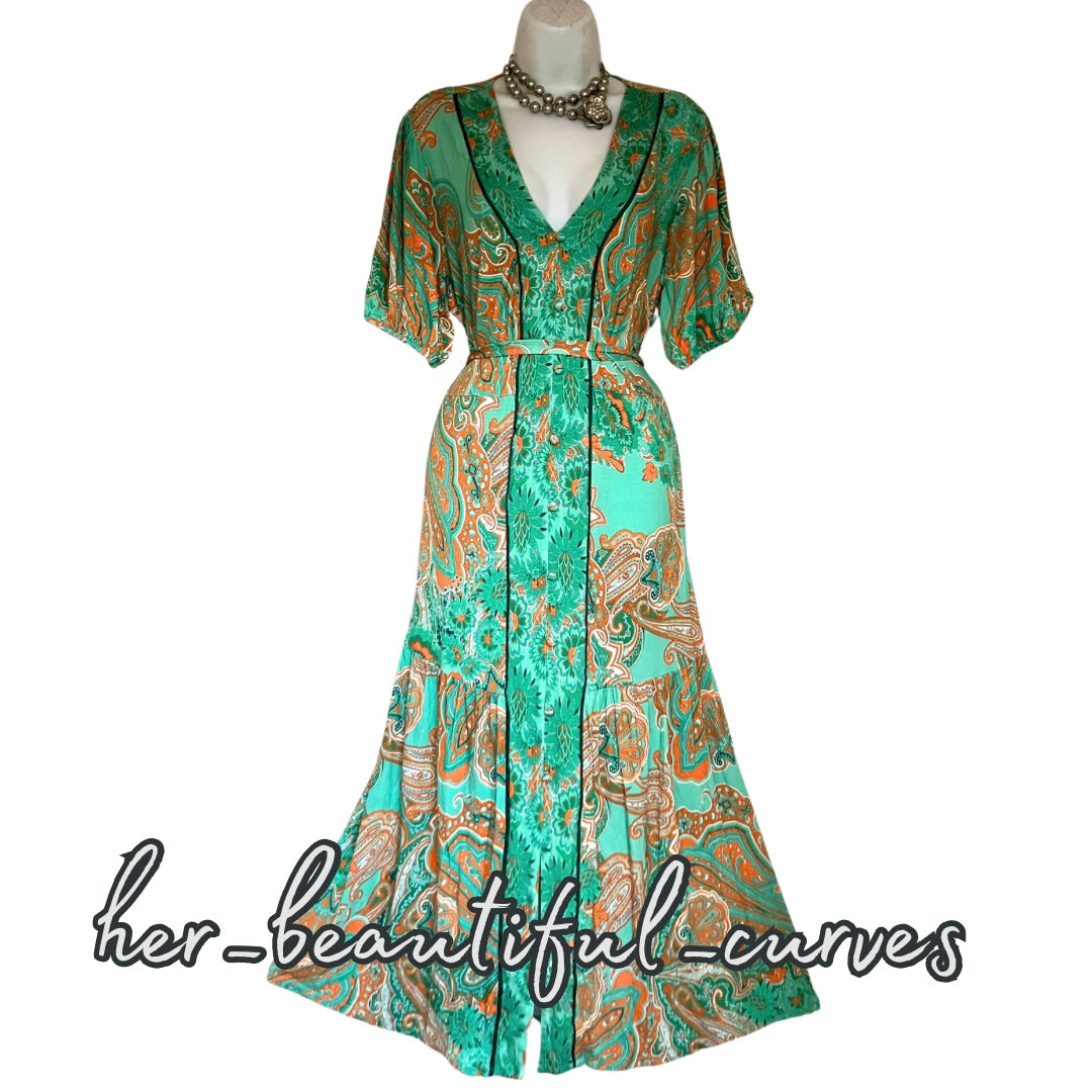 MONSOON PAISLEY PRINT JERSEY WEDDING OCCASION PARTY DRESS SIZE XL fits 20/22