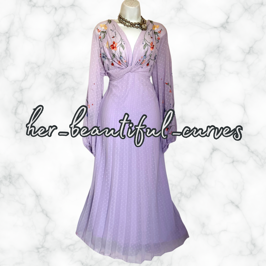 ASOS EMBROIDERED FLORAL PLEATED MIDI WEDDING OCCASION PARTY DRESS SIZE 18