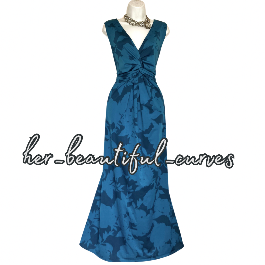 PORTRAIT EMPIRE LINE FLORAL PRINT MAXI JERSEY OCCASION PARTY DRESS SIZE 24