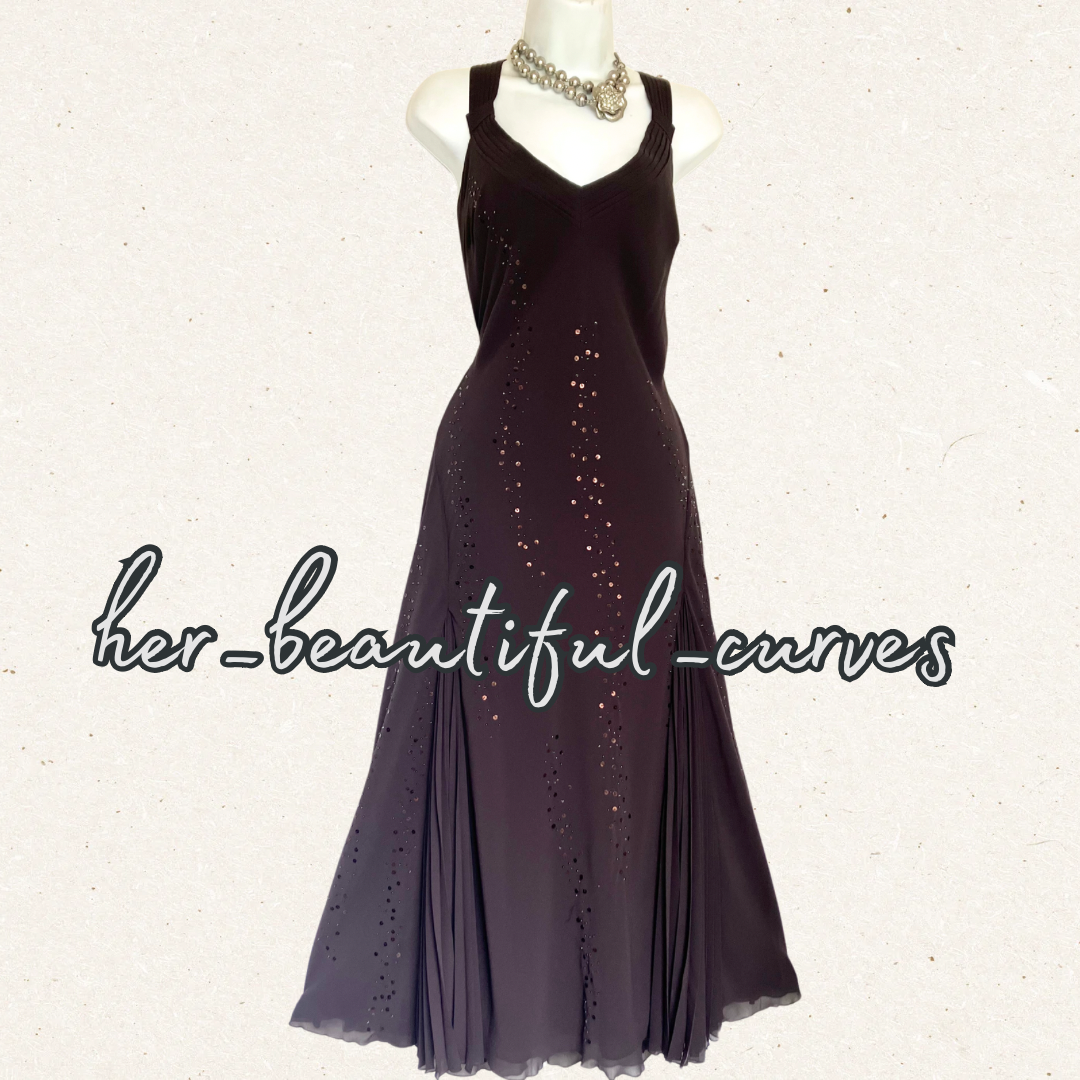 PER UNA COFFEE BROWN SEQUINED BEADED EVEING OCCASION PARTY DRESS SIZE 18R